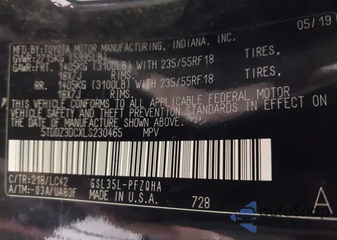 2020 Toyota Sienna Xle из США, поврежденный, VIN 5TDDZ3DCXLS230465